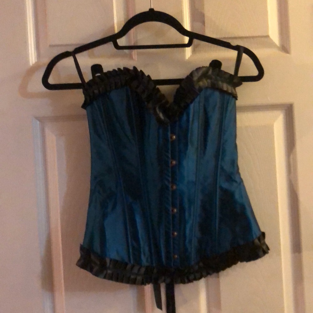 Adore Me teal satin corset, NWOT